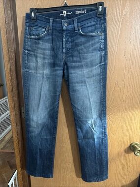 mens 7 for all mankind standard straight button jeans 30x29 pre-owned med faded